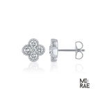 14K Gold Diamond Clover Stud Earrings: Dainty Floral Design