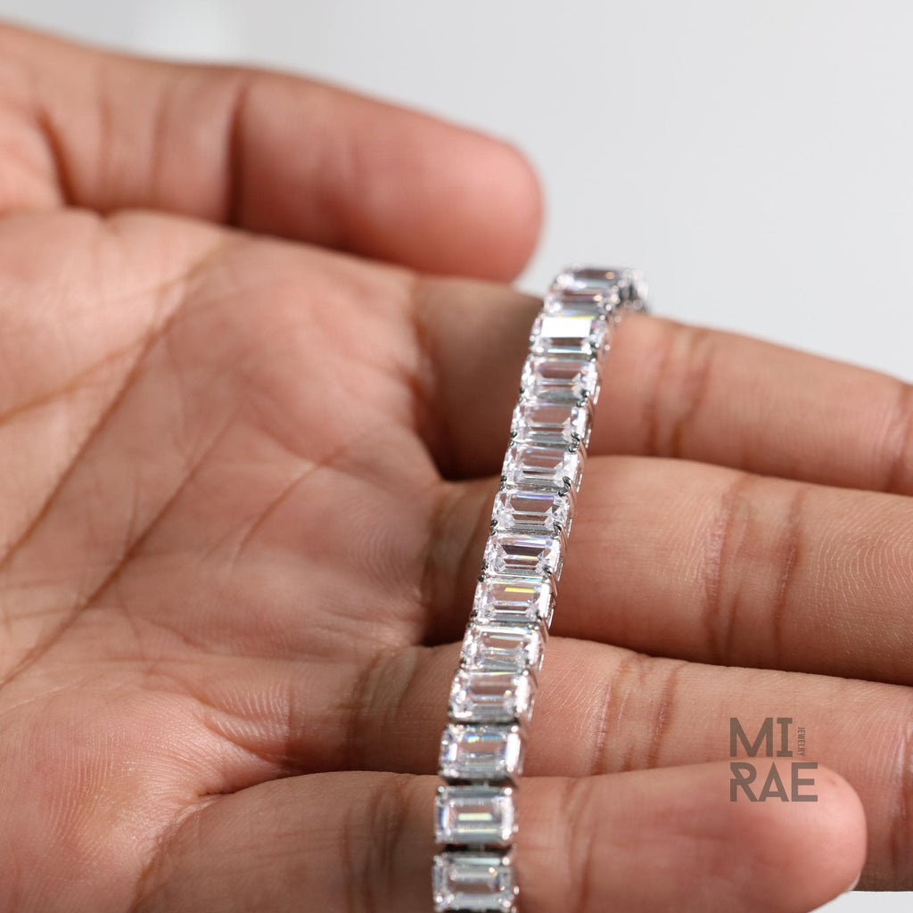 Men's Emerald Cut Cubic Zirconia Tennis Bracelet 925 Sterling Silver Adjustable 6-8 Inch – Unisex Modern Jewelry Gift