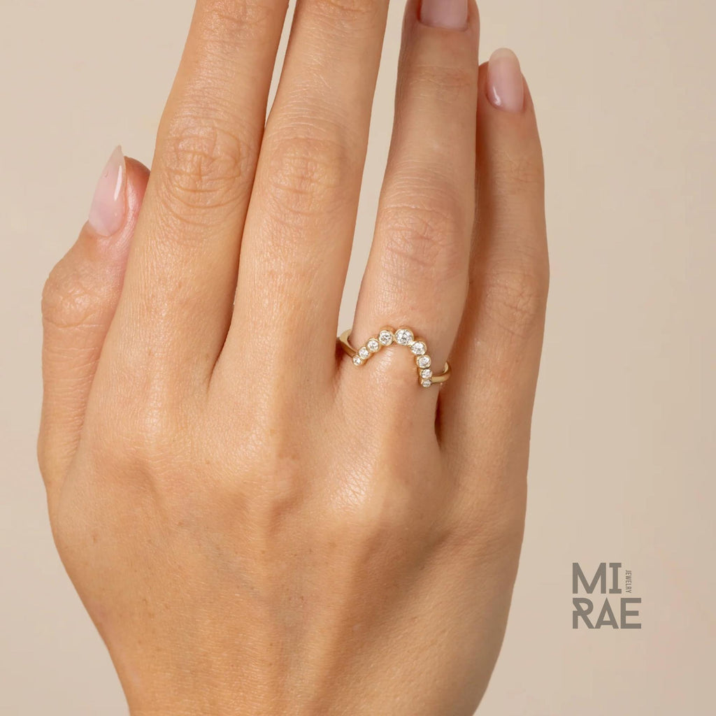 Curved Diamond Wedding Band: 0.25 CTW Lab Grown Diamonds, Solid Gold