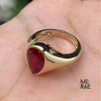 Pear Sapphire Signet Ring: 14K Yellow Gold Teardrop, Bezel Set