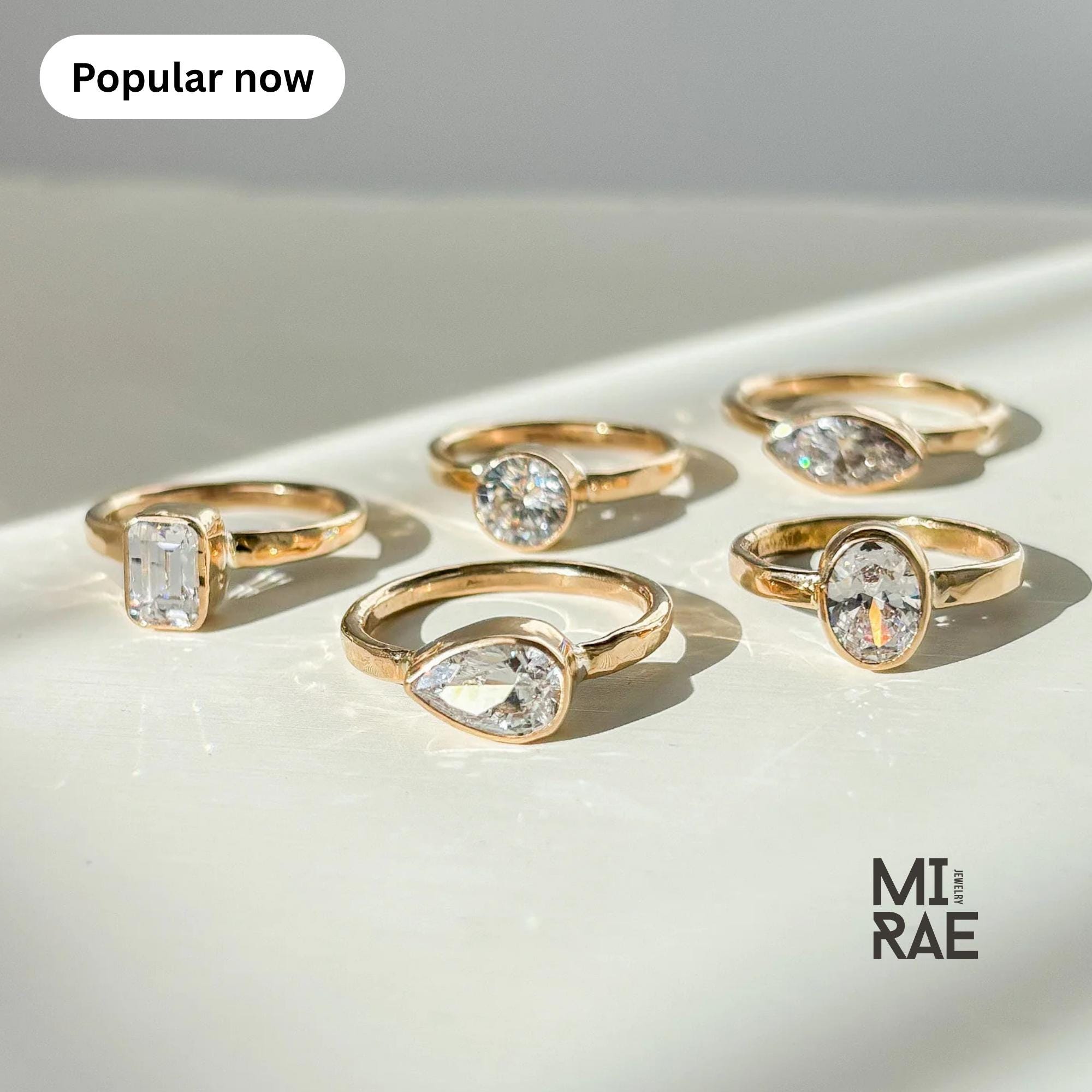 Moissanite Bezel Ring: Multi-Shape 1 Carat, Sterling Silver & 10K Gold