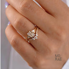 18K Gold Heartbeat Ring: Kite & Trillion Lab Diamonds, Geometric Wave Design