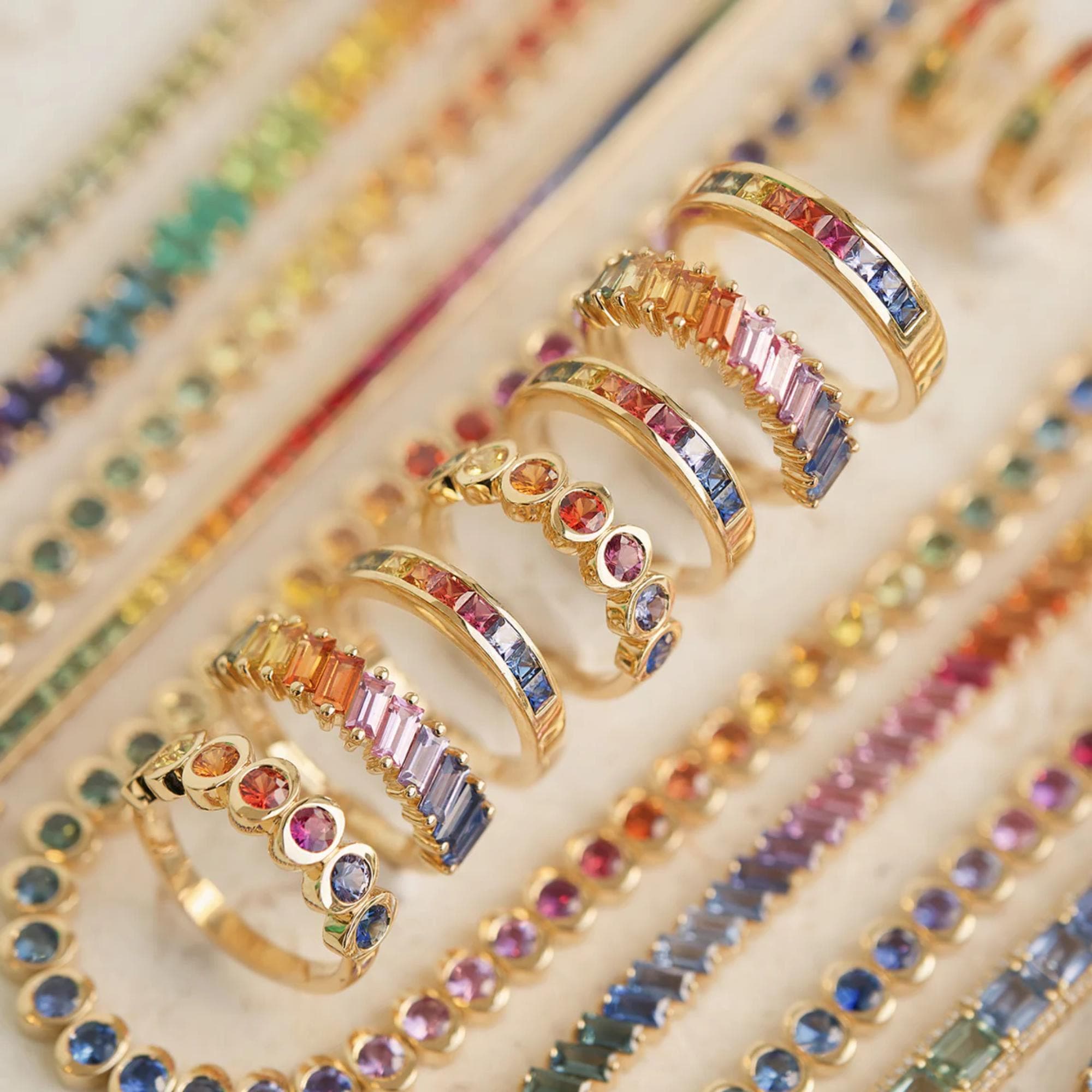 Rainbow Natural Sapphire Ring | Prismatic 14K Yellow Gold Multicolor Gemstone Ring | Bold Gradient Statement Jewelry