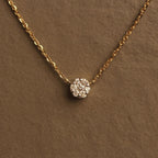 Halo Moissanite Necklace: 10K Gold or Sterling Silver, Dainty 16" Chain