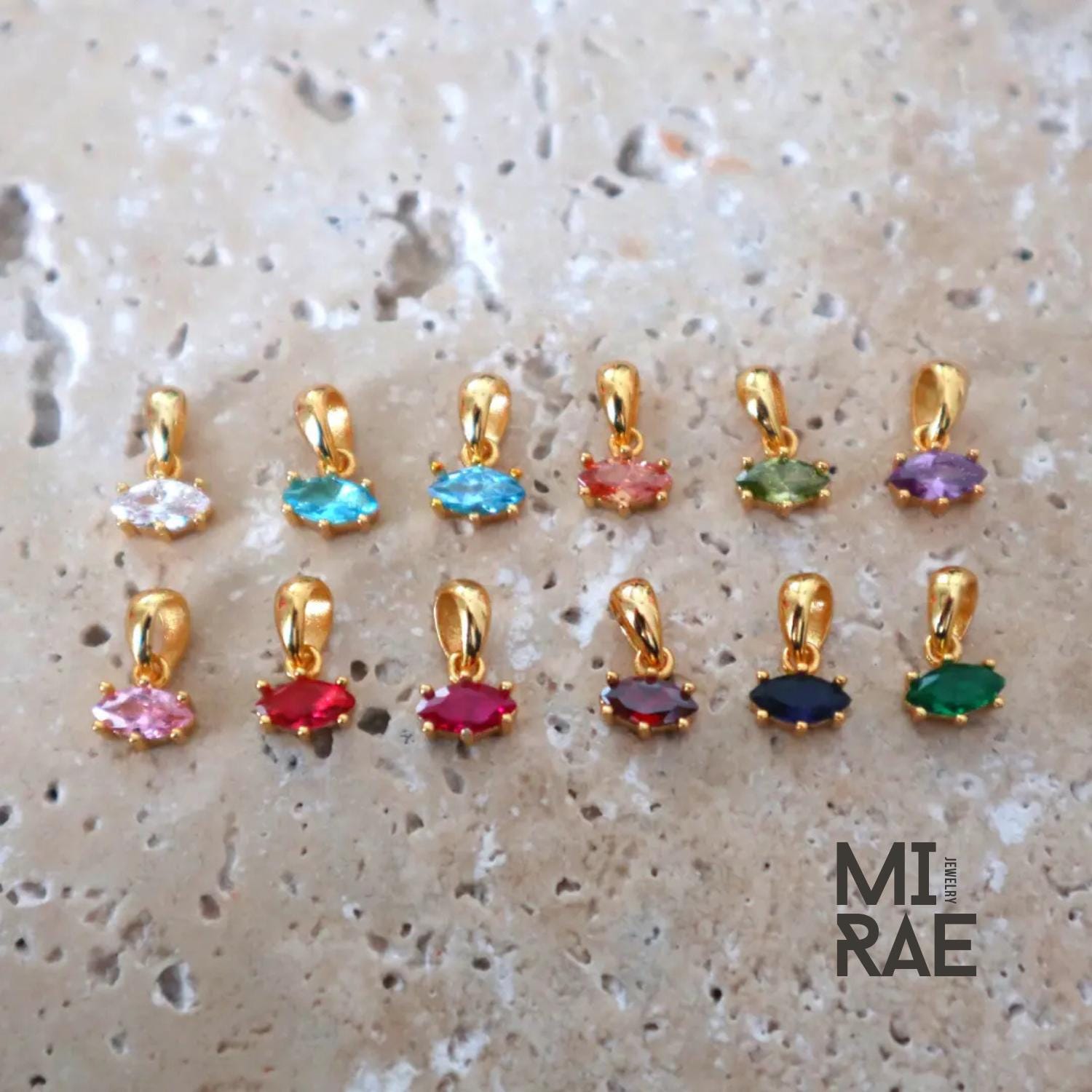 Personalized 10K Gold Marquise Birthstone Pendant: Custom Mother's Necklace