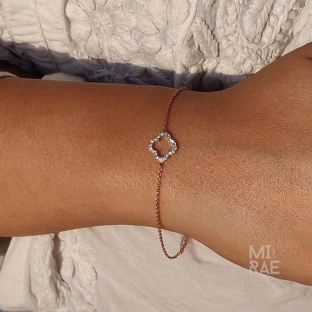 14k Gold Diamond Clover Bracelet (0.20ct) - Minimalist Fine Jewelry