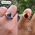 Pear Sapphire Signet Ring: 14K Yellow Gold Teardrop, Bezel Set