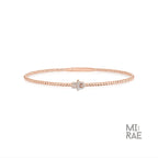 Diamond Hamsa Hand Bracelet in 14k Rose Gold, Hamsa Bracelet, Diamond Bangle, Stackable Bangle, Premium Yellow White, Flexible Bangle Gift