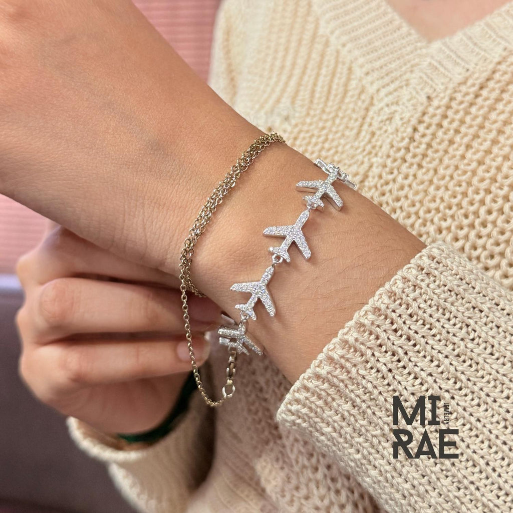 Dainty Airplane Tennis Bracelet: 4 CT Lab Diamond Travel Jewelry