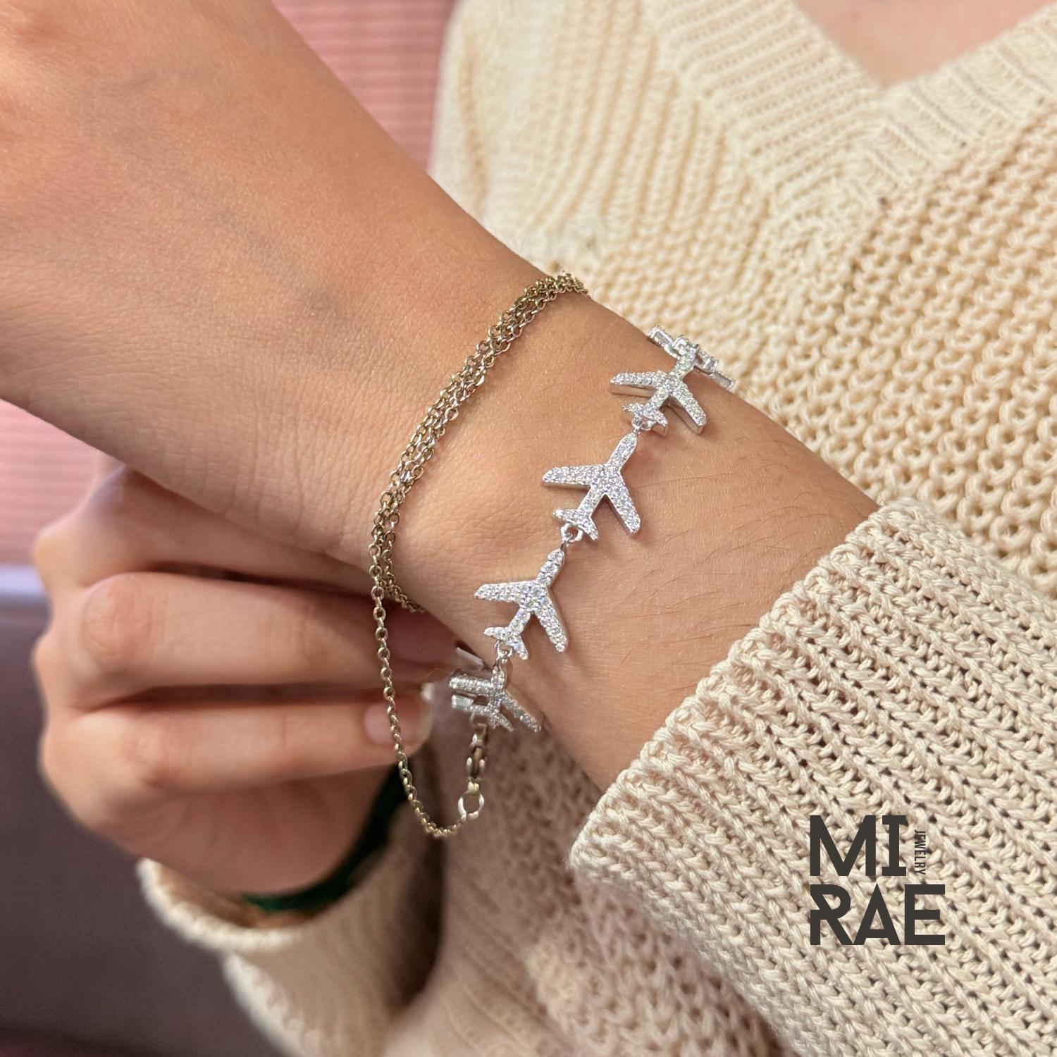 Dainty Airplane Tennis Bracelet: 4 CT Lab Diamond Travel Jewelry