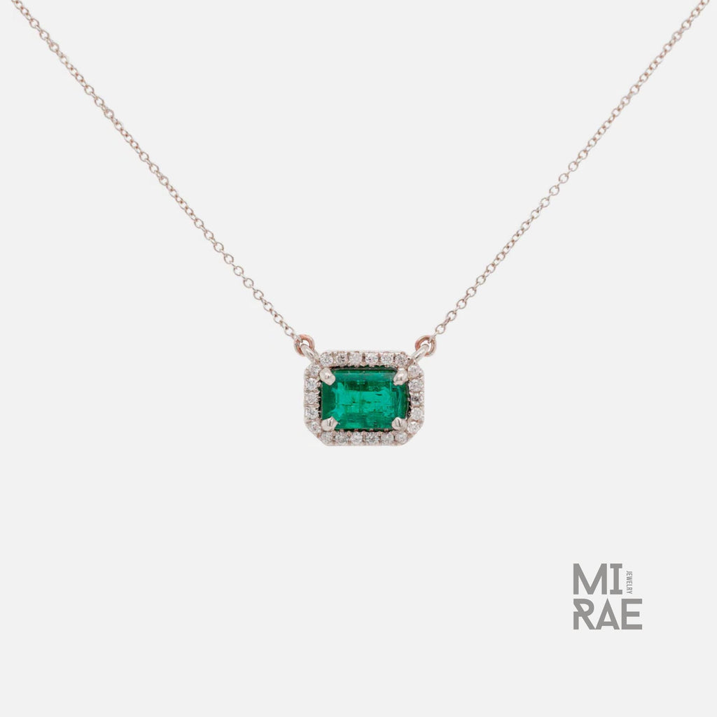 1 CT Natural Emerald Gemstone with Diamond Halo Pendant Necklace