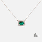 1 CT Natural Emerald Gemstone with Diamond Halo Pendant Necklace