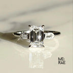 Emerald Cut 3 Carat Lab Grown Diamond Engagement Ring: Solid Gold Three Stone Pentagon