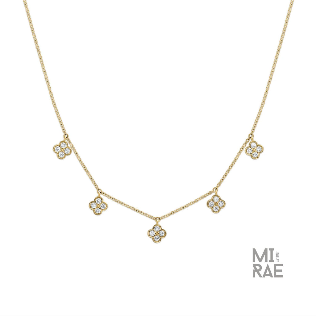 14K Gold Diamond Clover Necklace: Dainty Floral Pendant