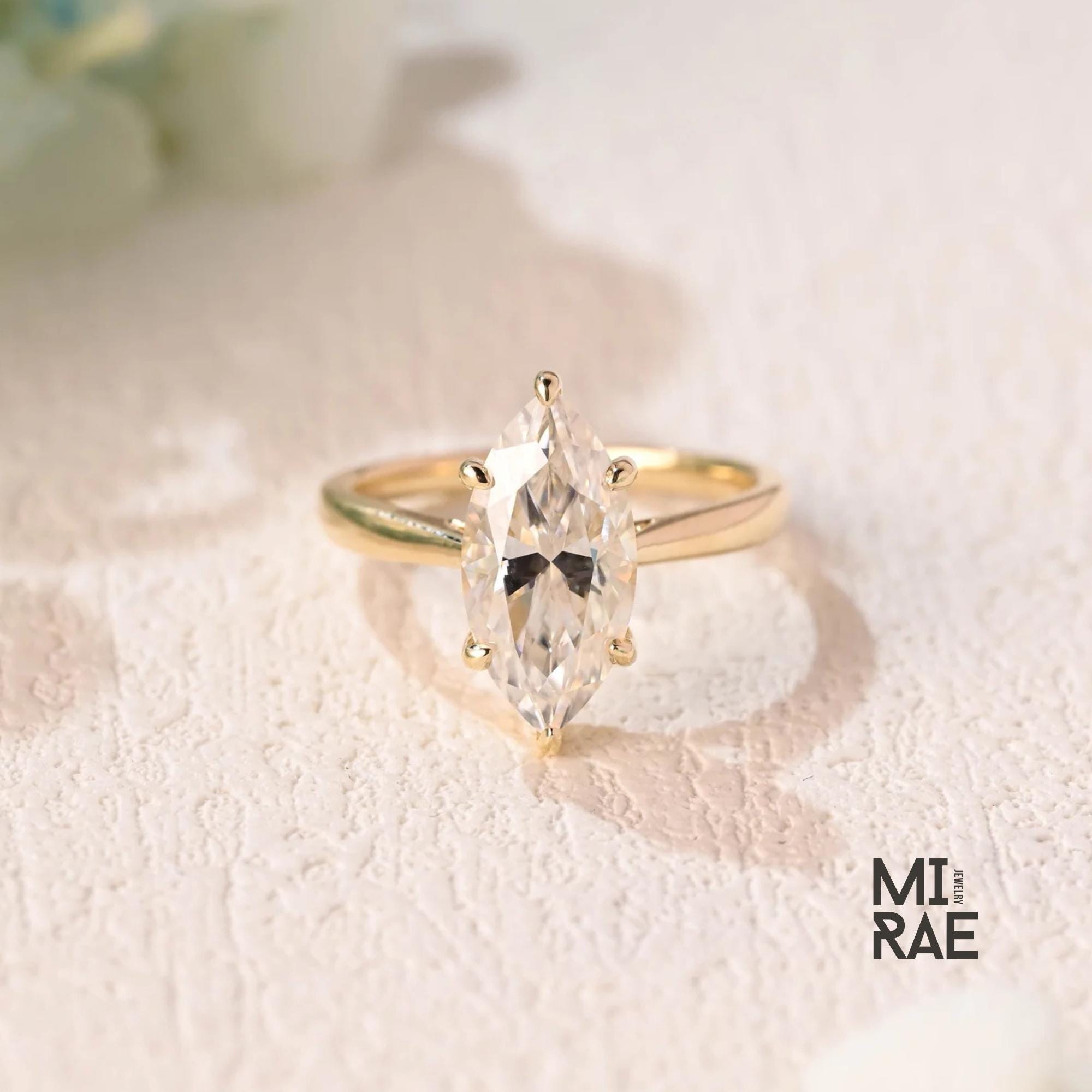 2 Carat Marquise Moissanite Solitaire Ring: Sterling Silver Engagement, Anniversary