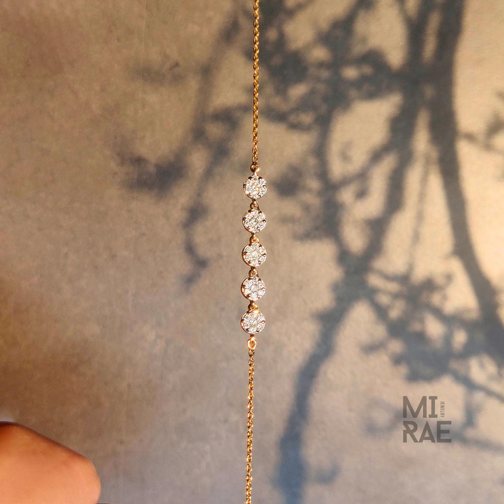 14K Gold Pave Lab Diamond Disc Bracelet: Stackable Chain Link