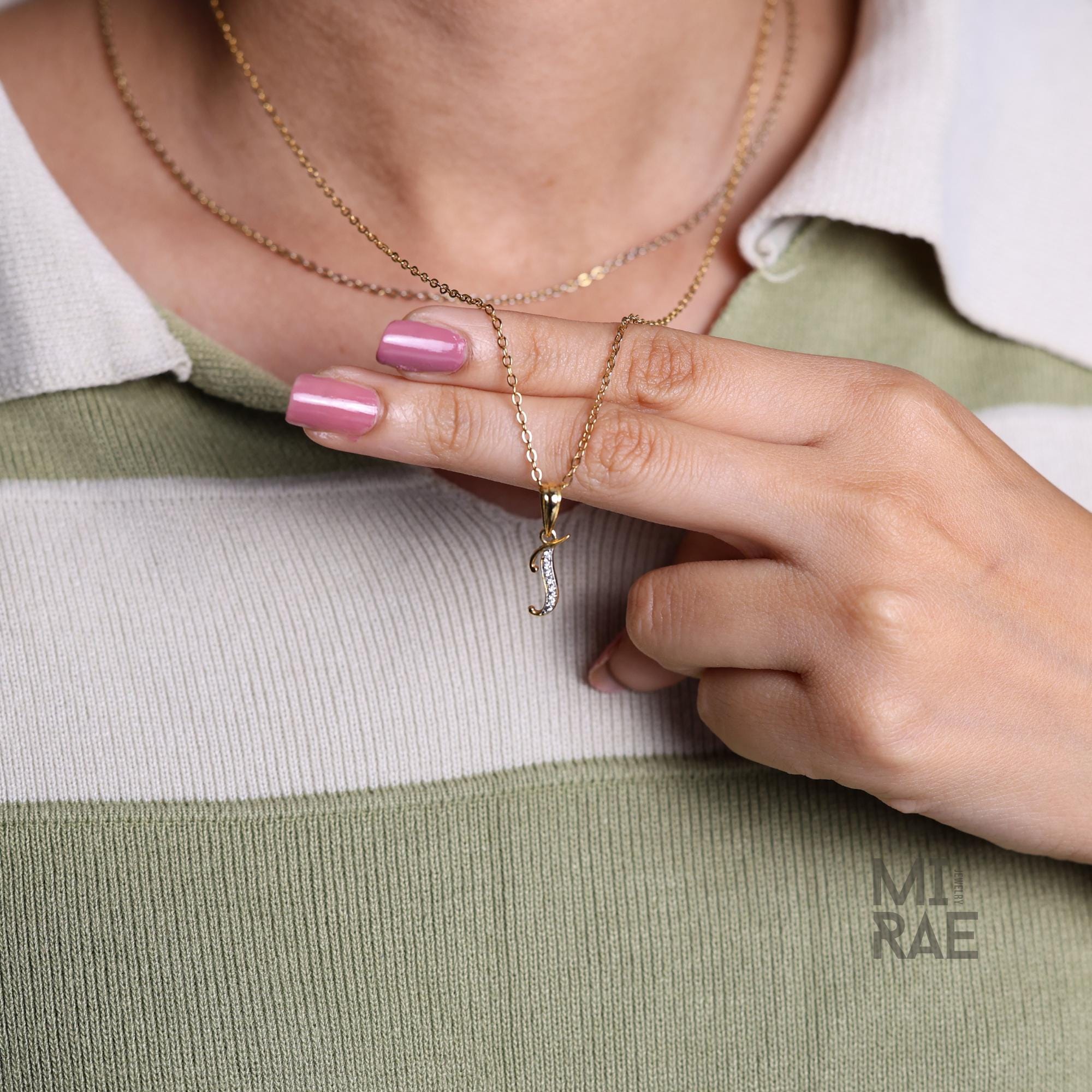 14k Gold Diamond Initial Necklace: Cursive Letter Pendant, Personalized Jewelry