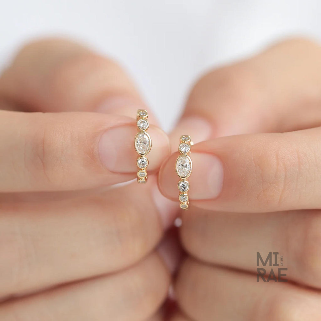 Oval Diamond Bezel Set Hoop Earrings | Lab Grown Diamond 14K Gold Hoops | Everyday Luxury Earrings