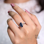 Cyan Blue Marquise Moissanite Ring: Ethical Sterling Silver Engagement Jewelry