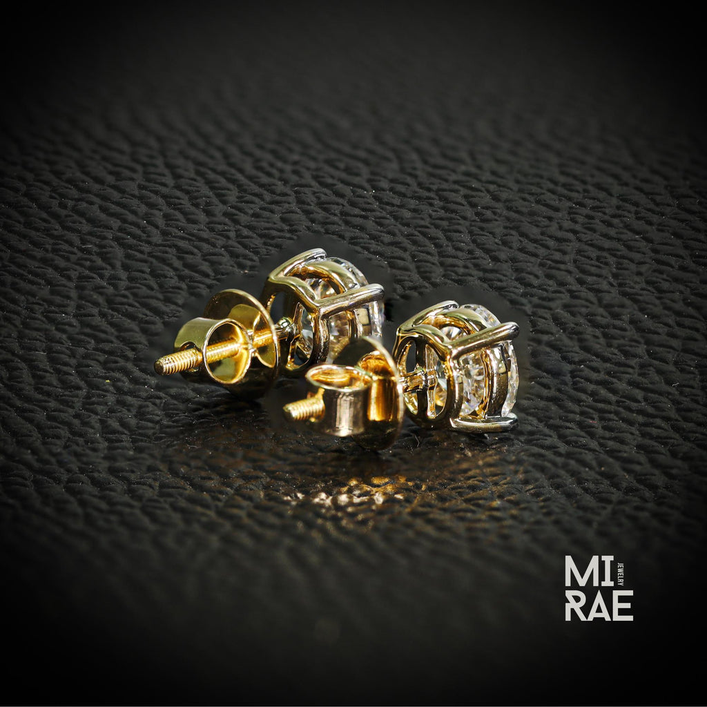 2 Carat Lab Grown Diamond Stud Earrings: Two-Tone Gold, F/VS