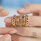 14K Yellow Gold Rainbow Natural Sapphire Multi Color Ring | Prismatic Colorful Gemstone Band | Modern Gradient Statement Ring