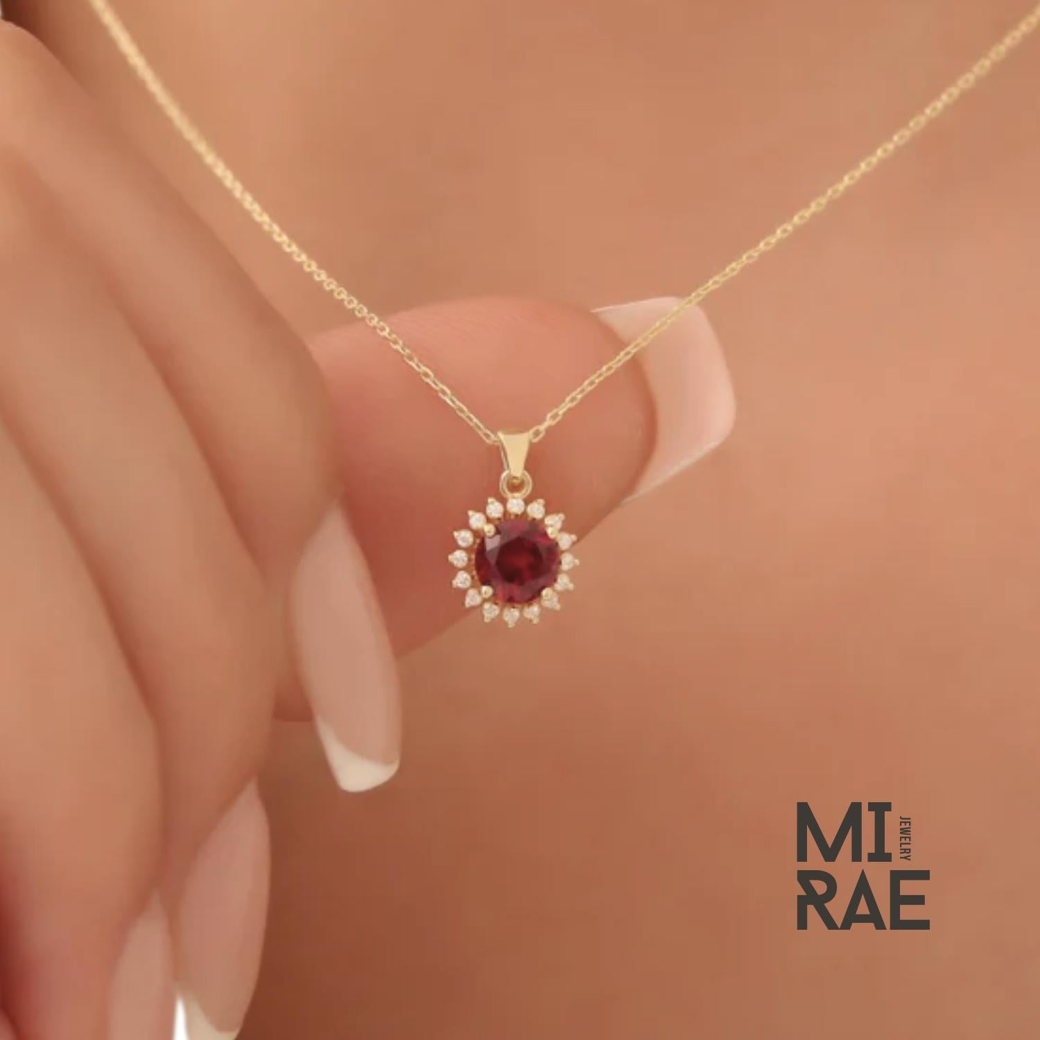 Red Ruby Moissanite Pendant: 10K Gold July Birthstone Necklace