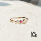 Moonstone Ruby Diamond 14K Gold Ring: Three Stone Wedding Band