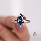 Cyan Blue Marquise Moissanite Ring: Ethical Sterling Silver Engagement Jewelry