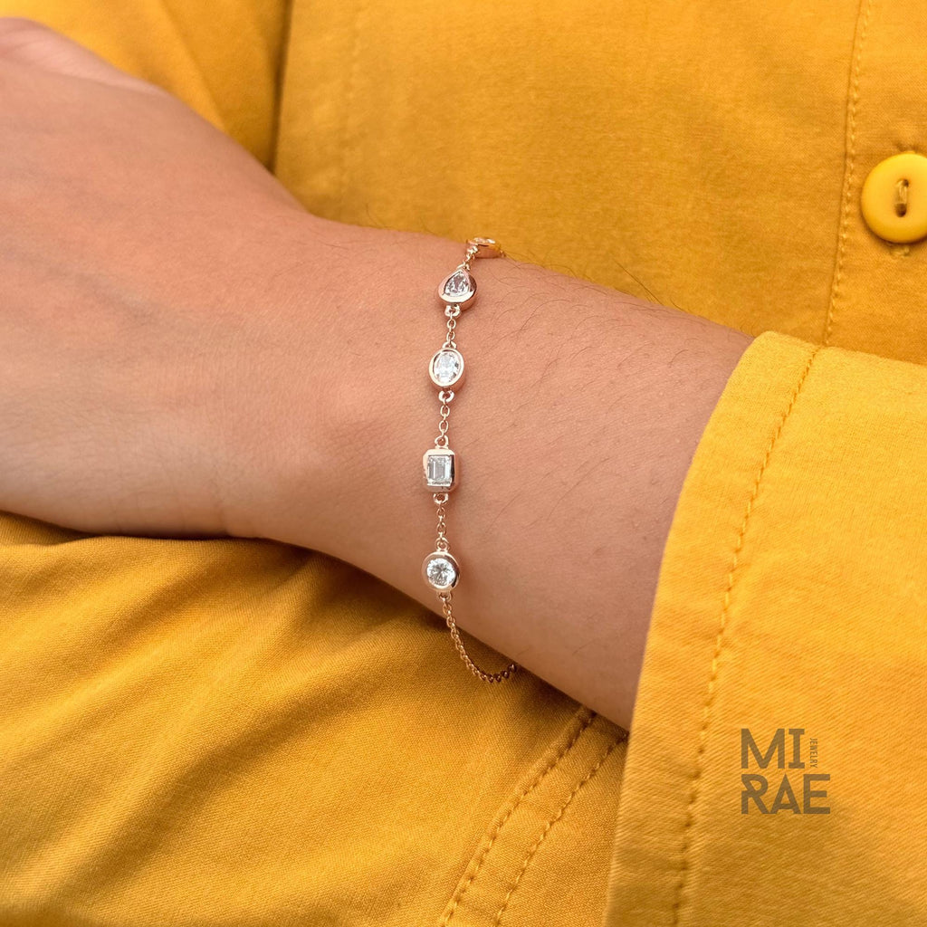14K Rose Gold Lab Grown Diamond Bracelet: Bezel Set Mix Cut, Ethical Jewelry