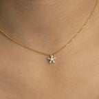 Dainty Snowflake Moissanite Pendant Necklace: 10K Gold & Sterling Silver